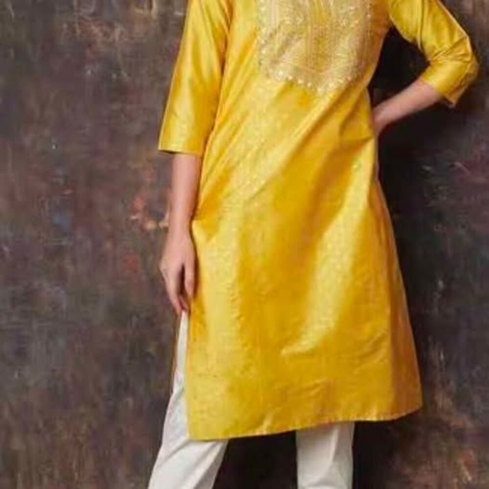 Melange Essence Mustard Yellow Embroidered Kurta